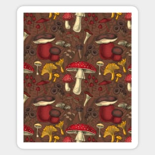 Wild mushrooms on brown Sticker